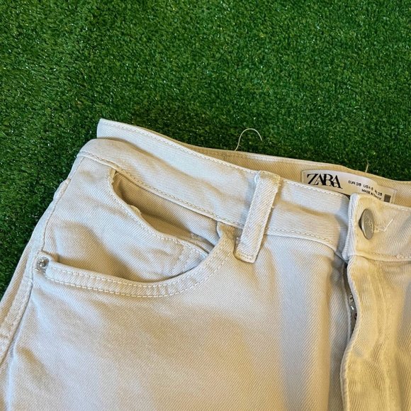Zara Women's Split Raw Hem High Rise Denim Collection Beige Jeans Pants Size 06 - Picture 9 of 16